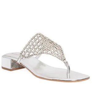 Jeffrey Campbell Abelia Sandal Metallic Rhinestone Thong Silver Leather Sandals